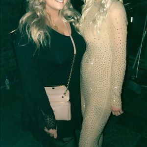 Nude jumpsuit with rhinestones